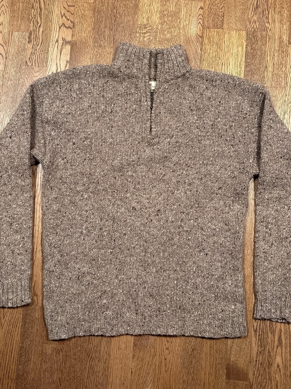 Carraig Donn Donegal Wool Beige Brown 1/4 Zip Thick Knit Sweater Womens 2XL